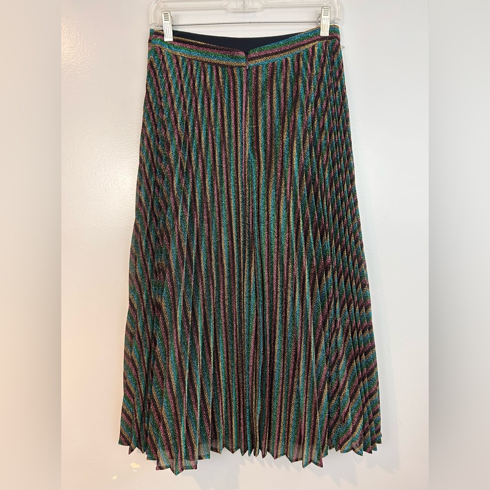 Boden Multicolor Rainbow Striped Pleated Glitter Metallic Midi Skirt Size 6 - Picture 9 of 10
